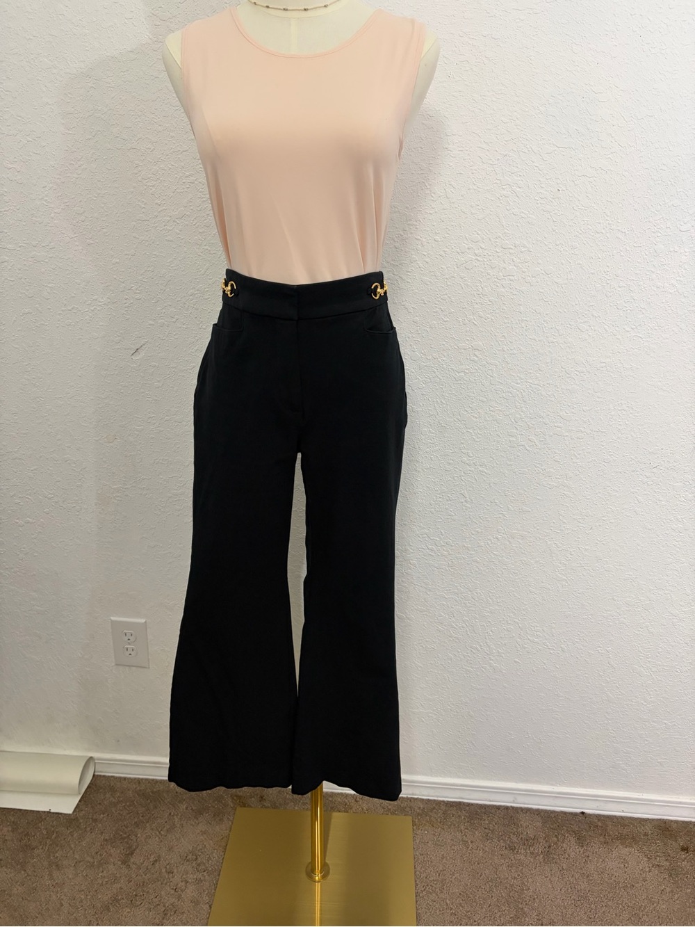 LOFT Curvy Sutton Flare Pants with Gold Chain Detail